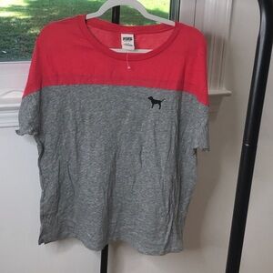 PINK Victoria's Secret Red and Gray Short Sleeve Tee
